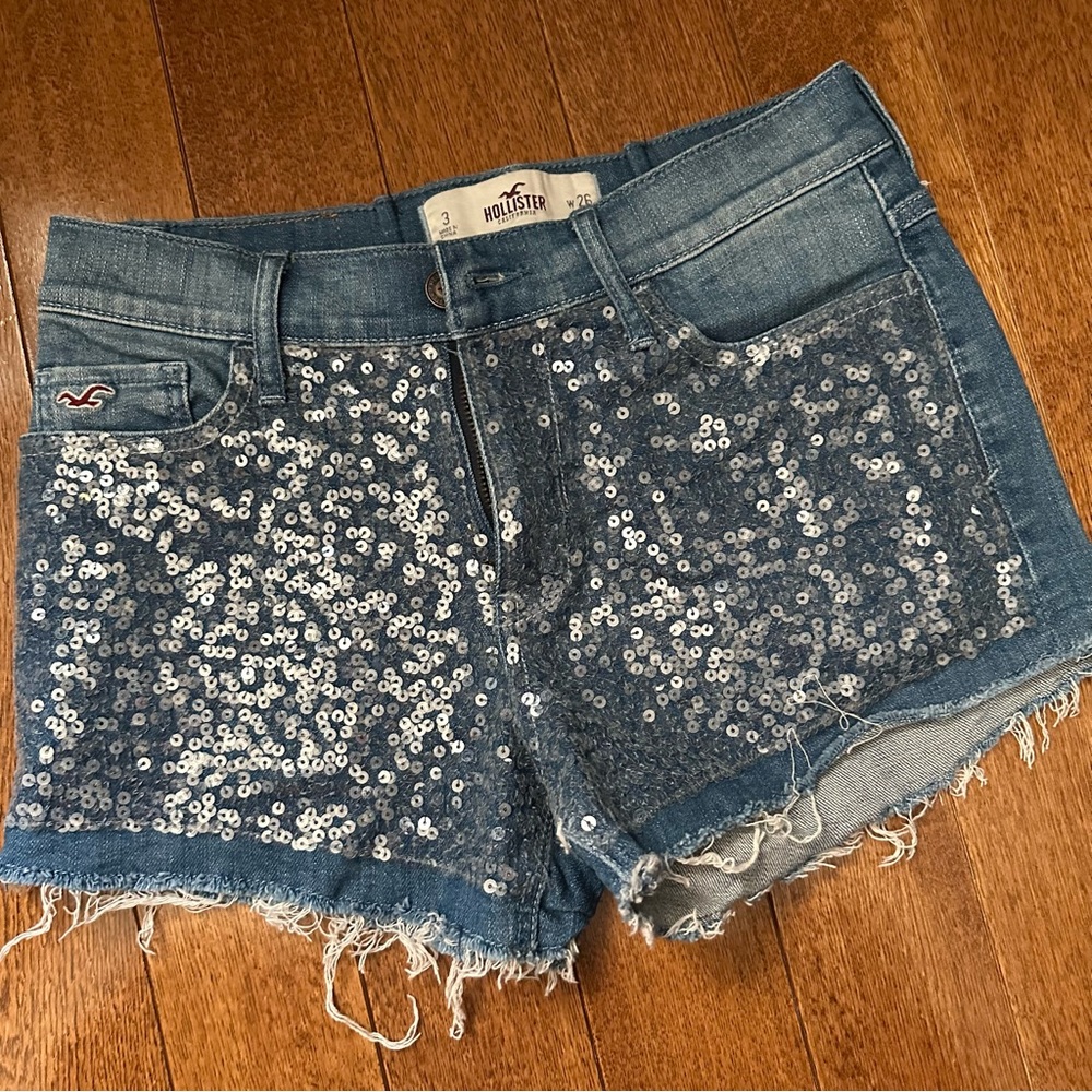 Sequin denim shorts